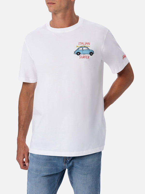 Man cotton t-shirt with Fiat 500 placed print and embroidery | FIAT 500 SPECIAL EDITION