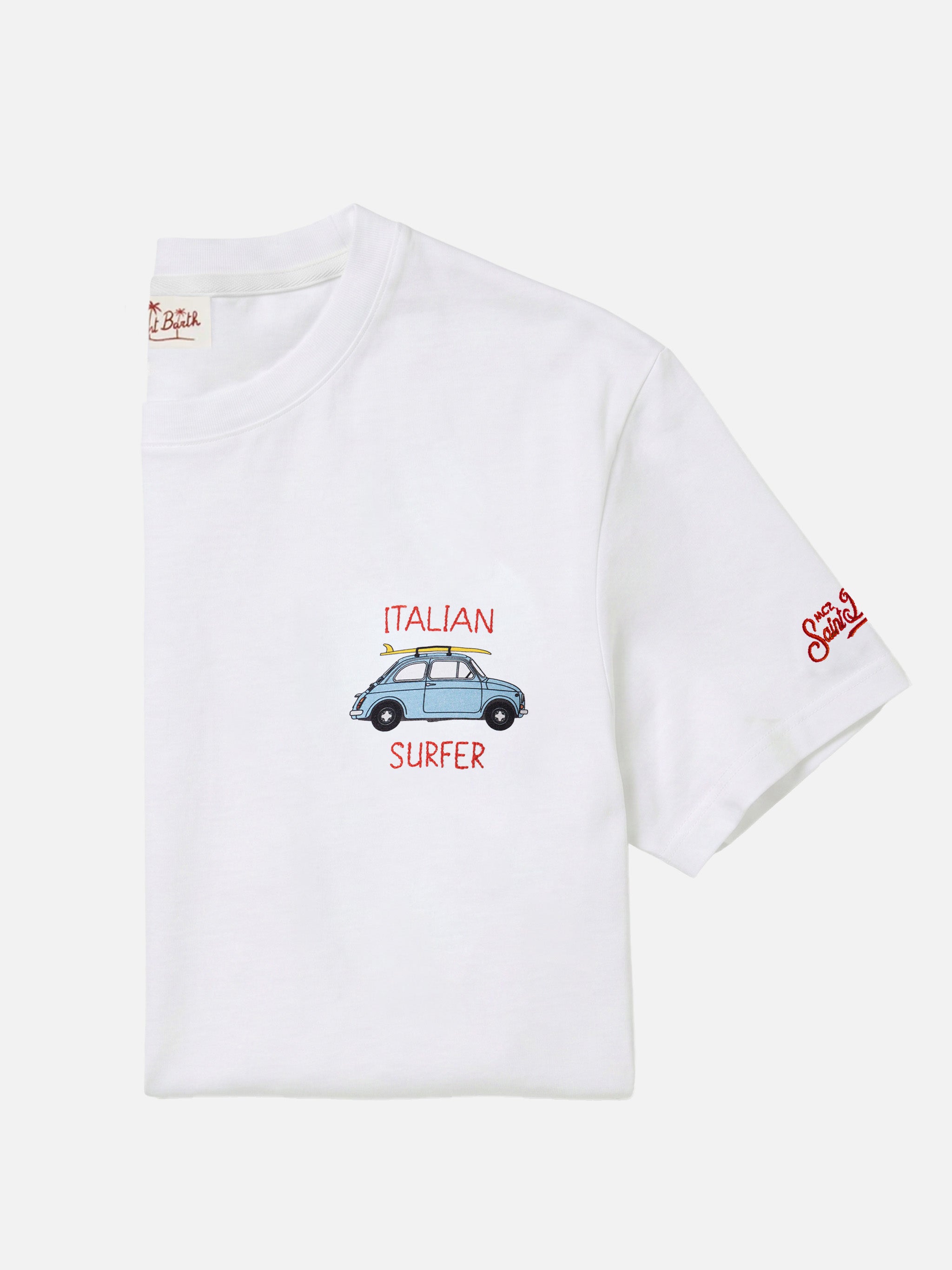 Fiat 500 t-shirt with print and surf embroidery in white | Special