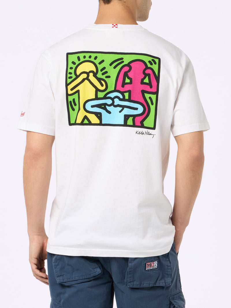 T-shirt da uomo in cotone con stampa fronte e retro del disegno Keith Haring | KEITH HARING EDIZIONE SPECIALE