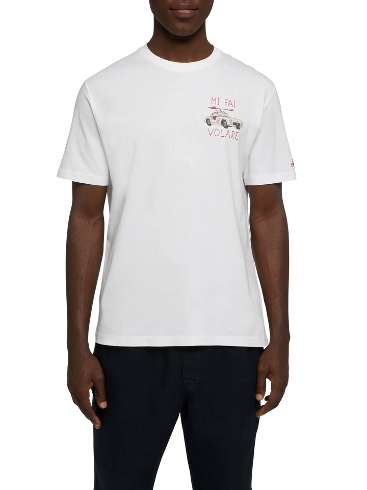 Baumwoll-T-Shirt mit „Mi fai volare“-Stickerei