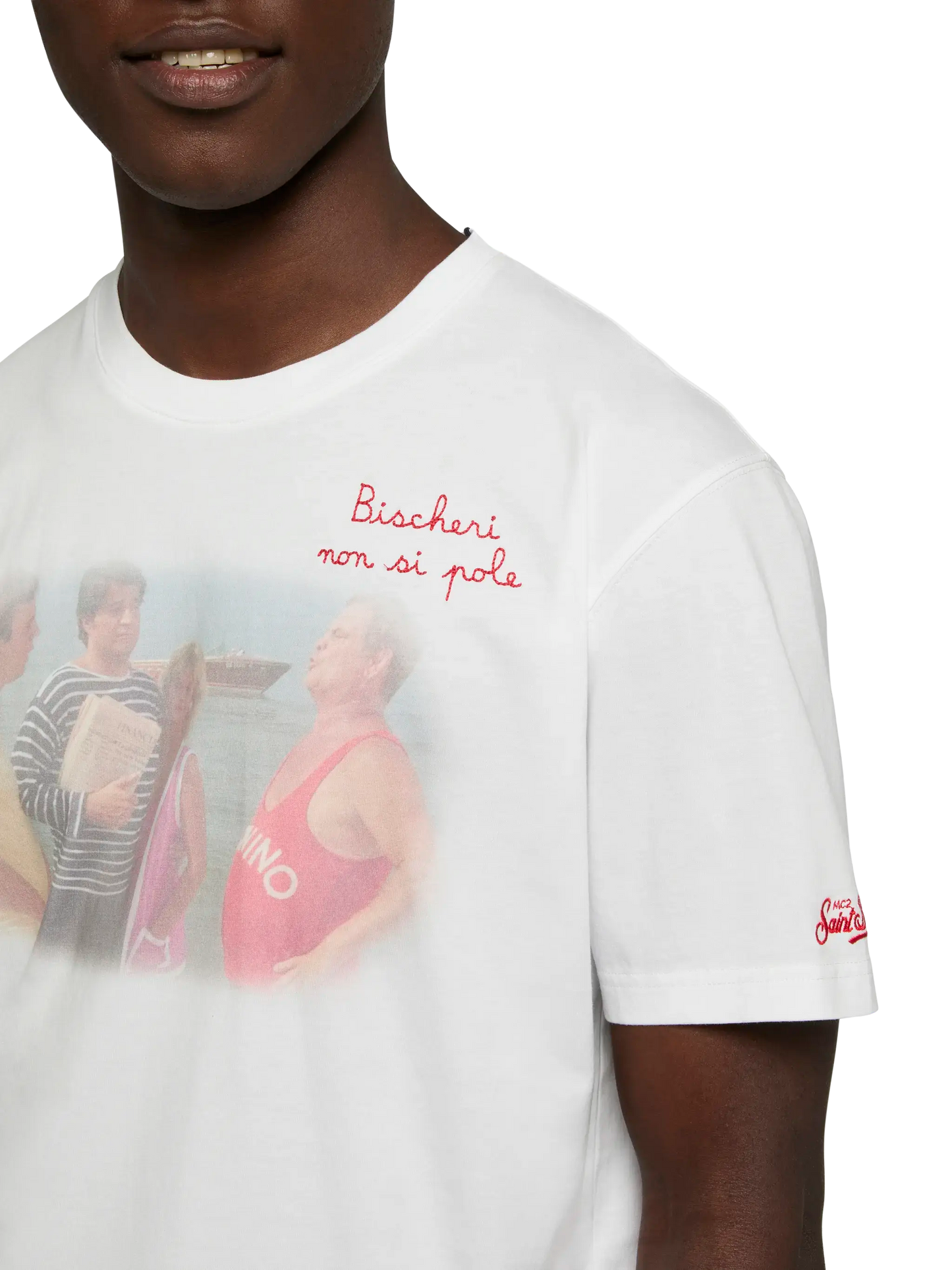 Baumwoll-T-Shirt mit Bischeri-Non-Si-Pole-Stickerei | SAPORE DI MARE SPECIAL EDITION