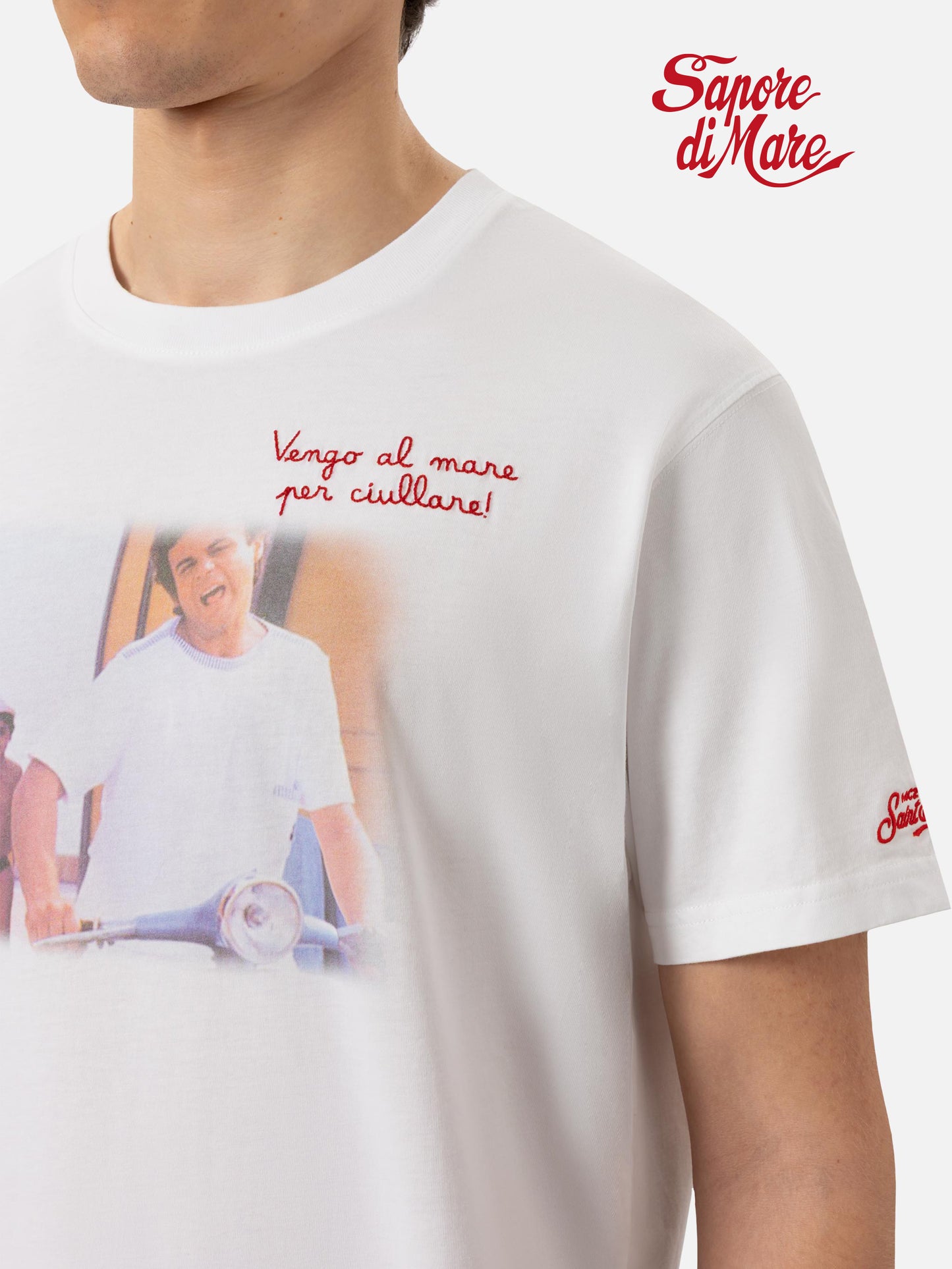 Baumwoll-T-Shirt mit „Vado al mare per...“-Stickerei |SAPORE DI MARE SPECIAL EDITION