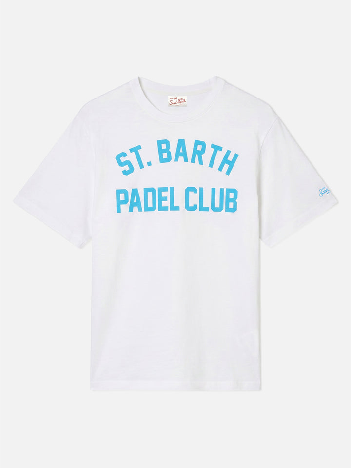 Weißes Herren-T-Shirt aus Baumwolle mit St. Barth Padel Club-Aufdruck