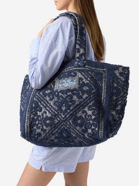 Tufting Cotton Tote Bag blu navy