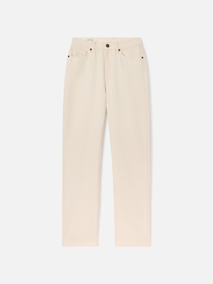 Off white June cotton denim trousers with logo embroidery