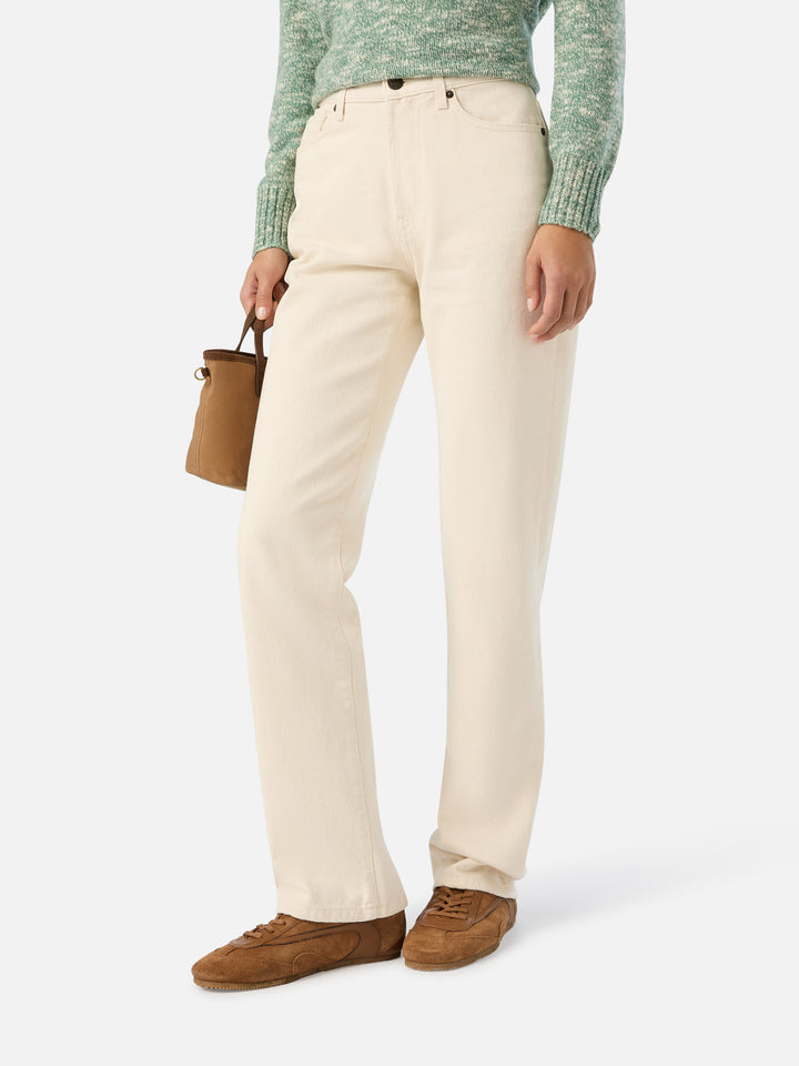 Off white June cotton denim trousers with logo embroidery