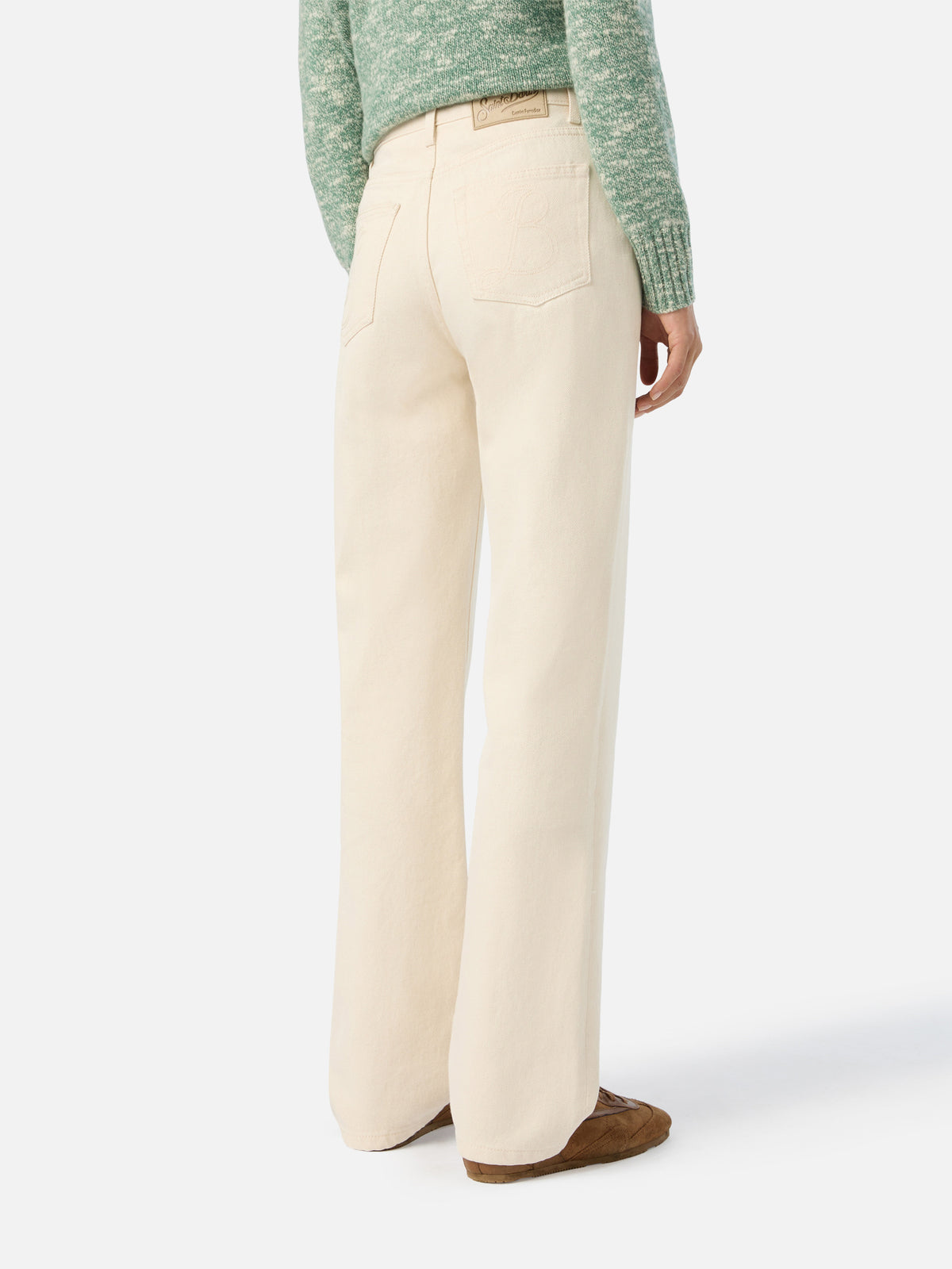 Pantalon June en denim de coton Off white avec broderie logo 