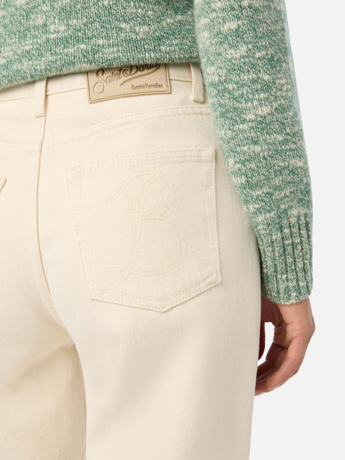 Pantalon June en denim de coton Off white avec broderie logo 