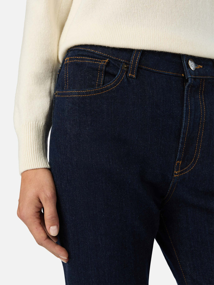 Blue June Baumwoll-Denim-Hose mit SB-Monogramm-Stickerei 