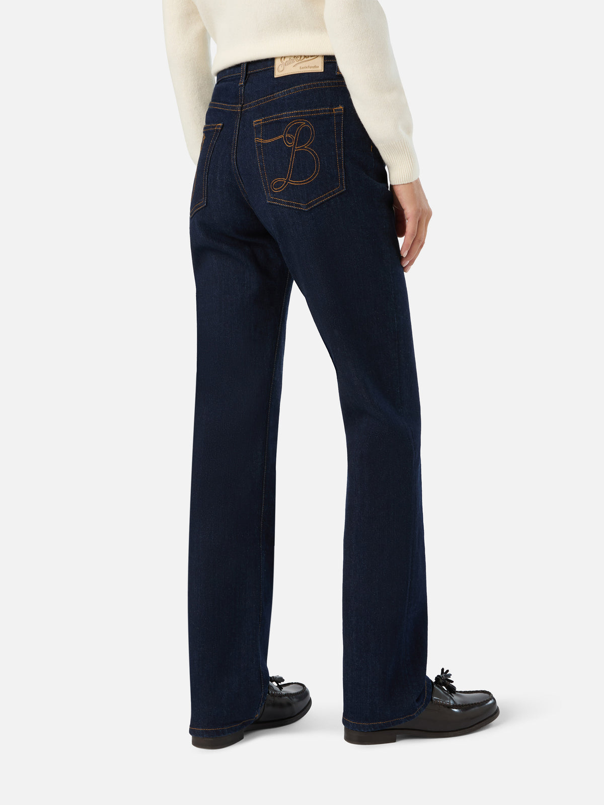 Blue pantalones June de denim de algodón con bordado de monograma SB 