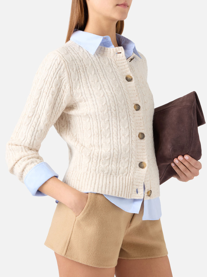 Cardigan Grain Ursule en mélange de laine Donegal avec point torsadé 