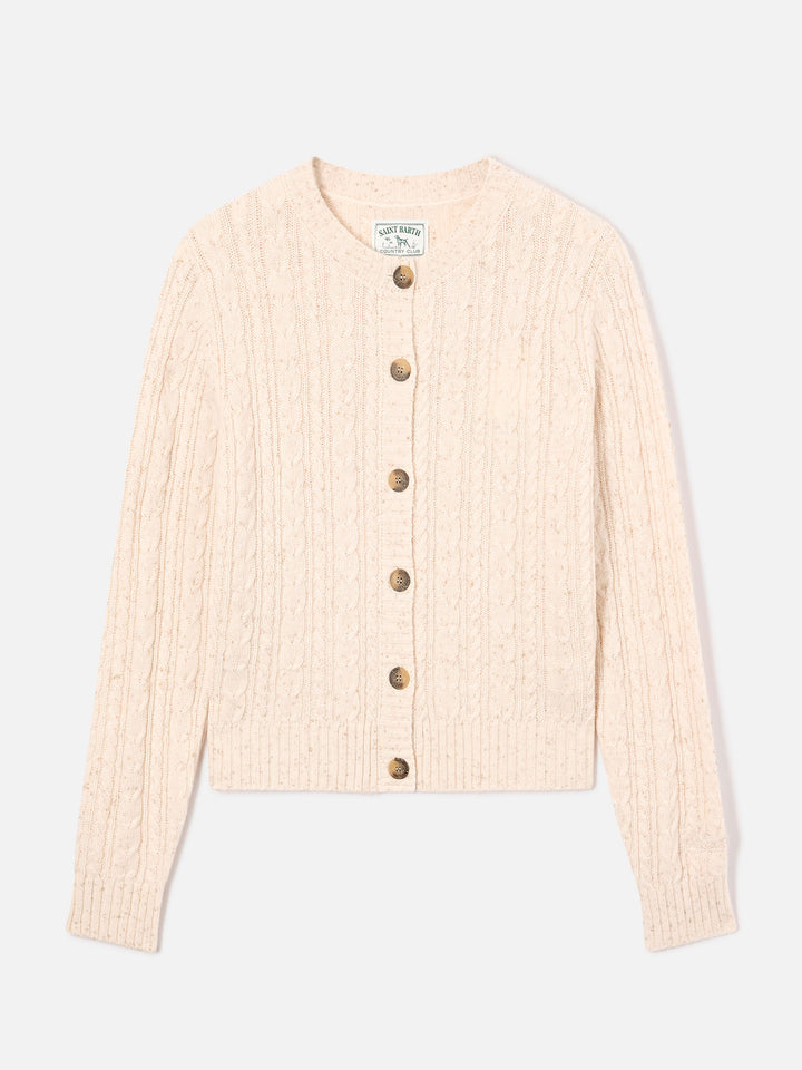 Cardigan Grain Ursule en mélange de laine Donegal avec point torsadé 