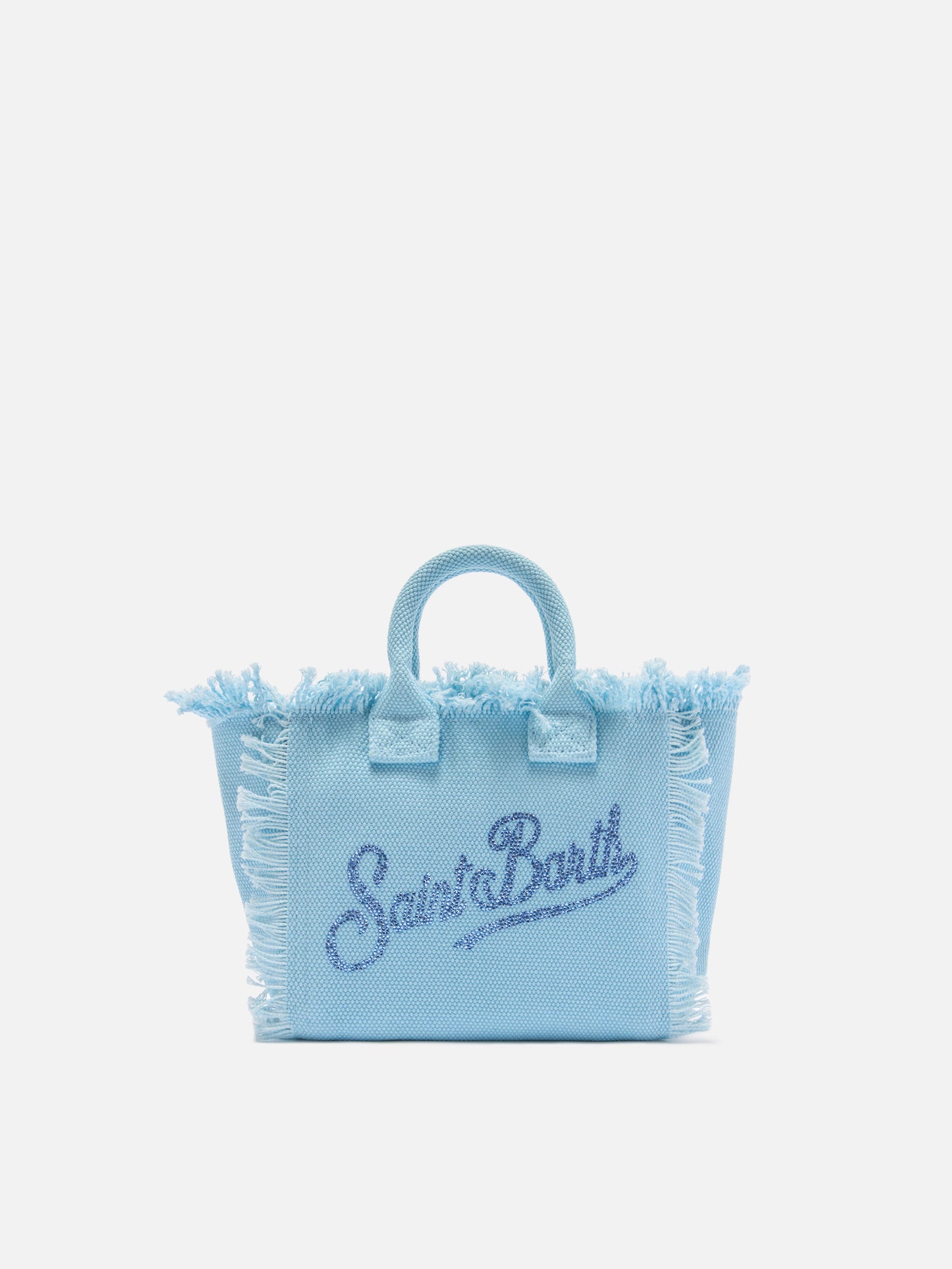 Light blue canvas Vanity mini bag with rhinestone logo