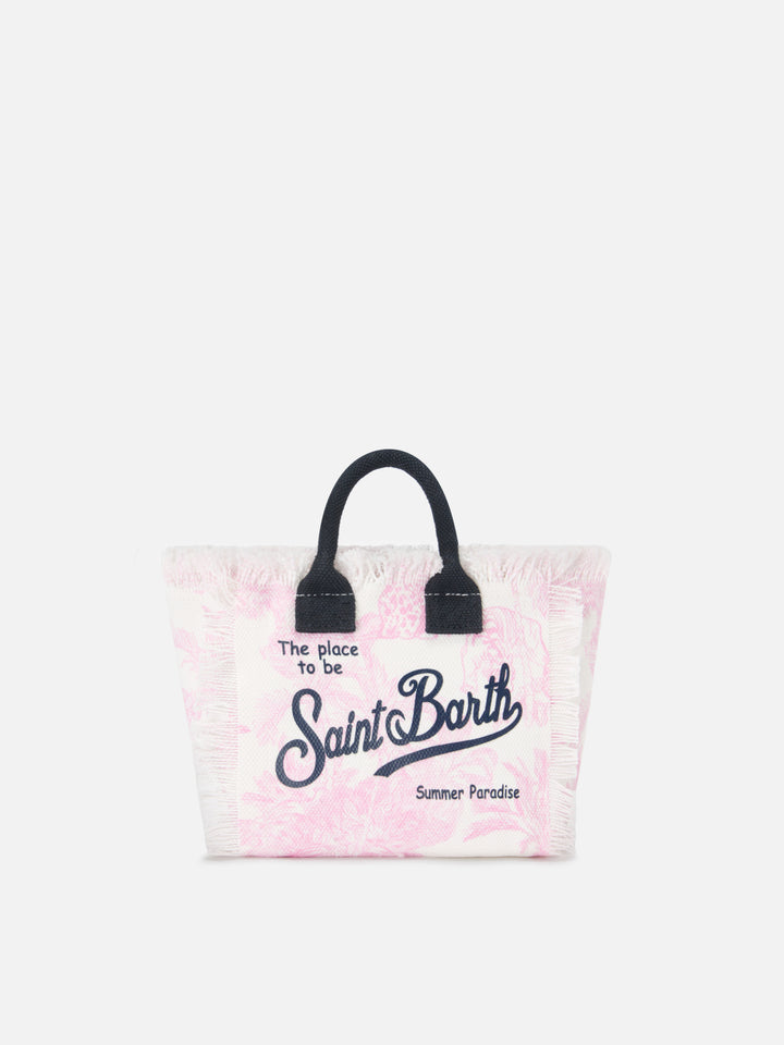 Canvas Vanity mini bag with pink toile de Jouy print