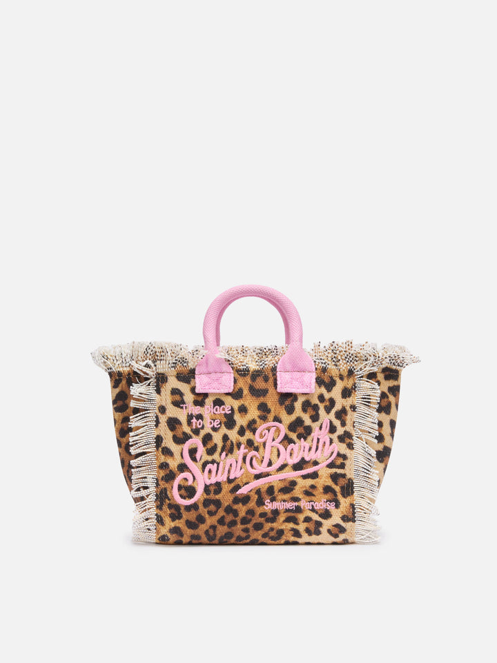 Borsa Mini Vanity in canvas di cotone con stampa animalier