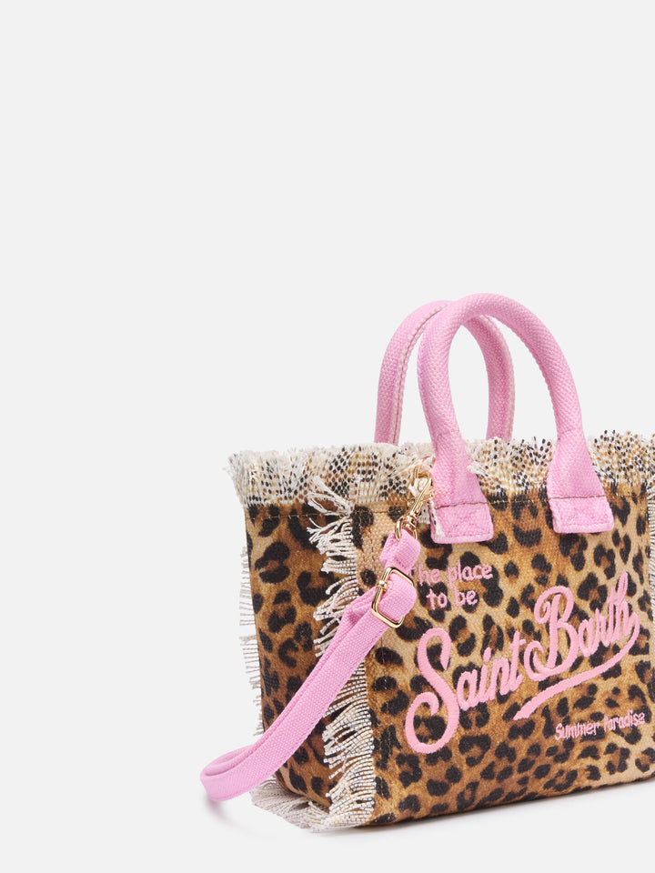Borsa Mini Vanity in canvas di cotone con stampa animalier