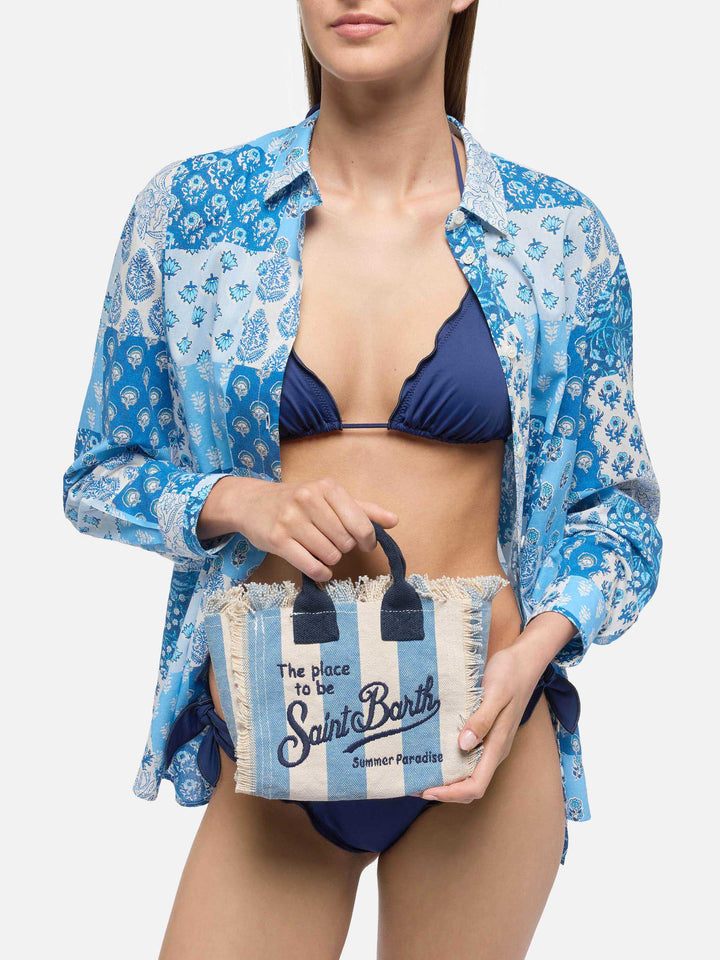 Borsa Mini Vanity in canvas di cotone con stampa a righe