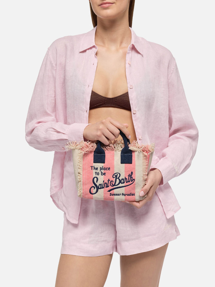 Borsa Mini Vanity in canvas di cotone con stampa a righe