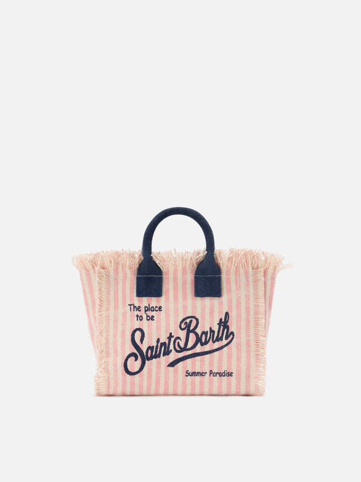 Canvas Vanity mini bag with pink stripes and contrast details