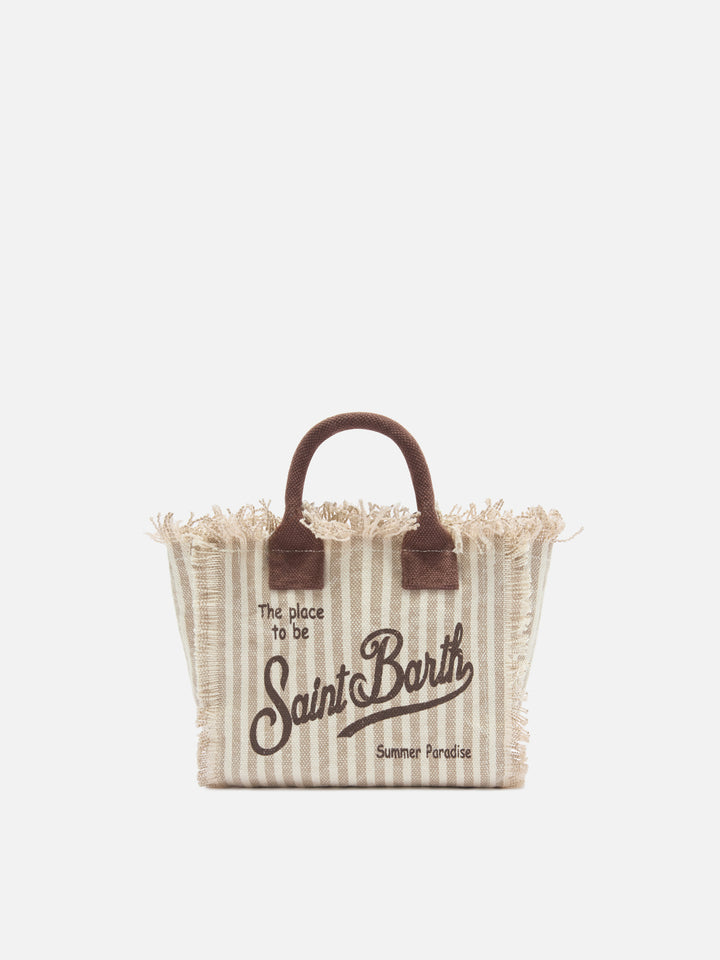 Canvas Vanity mini bag with brown stripes and contrast details