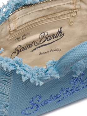 Light blue canvas Vanity mini bag with rhinestone logo