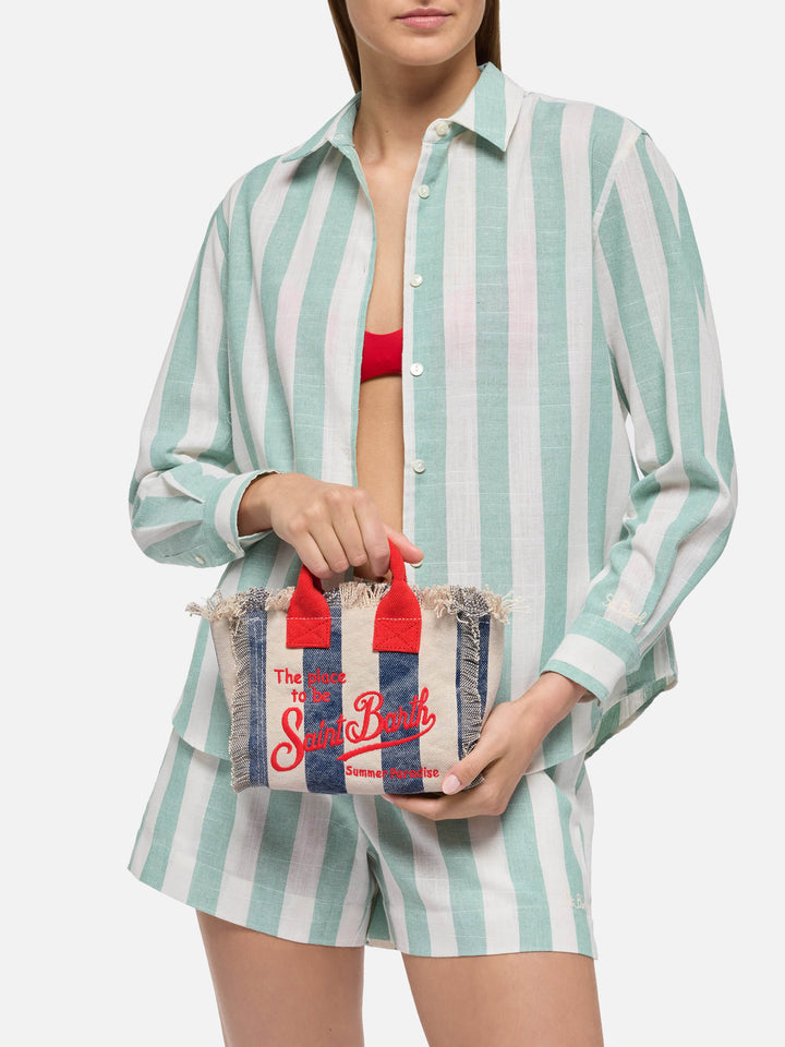 Borsa Mini Vanity in canvas di cotone con stampa a righe