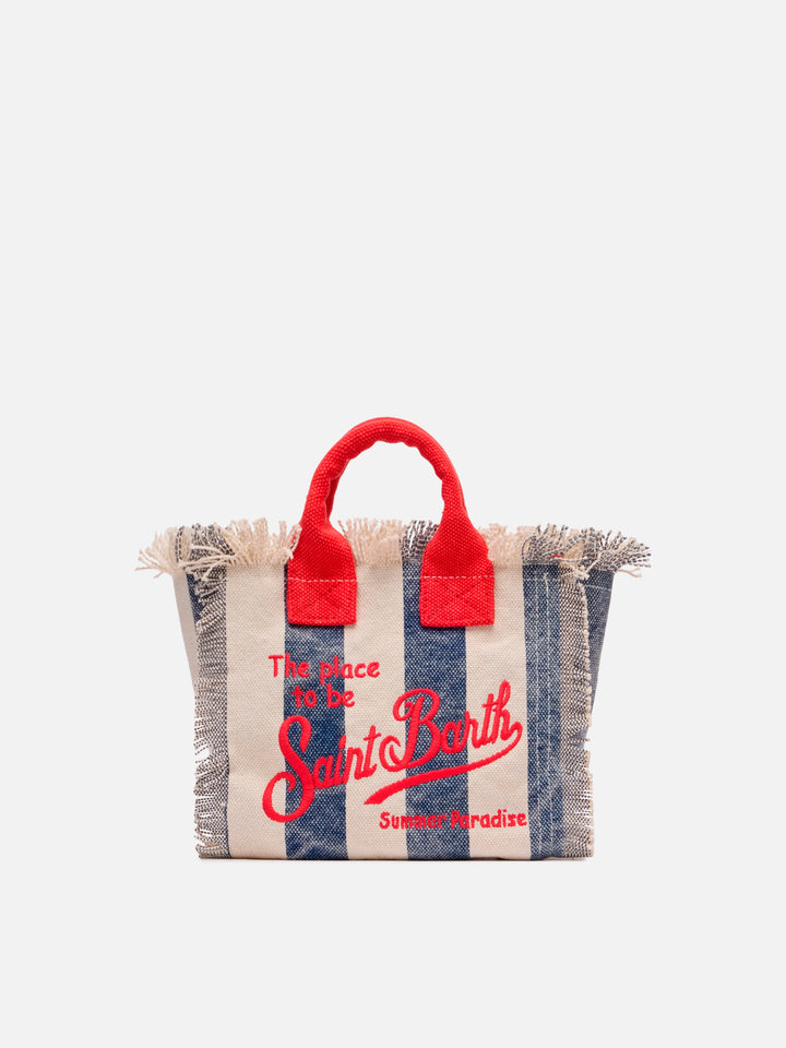 Borsa Mini Vanity in canvas di cotone con stampa a righe