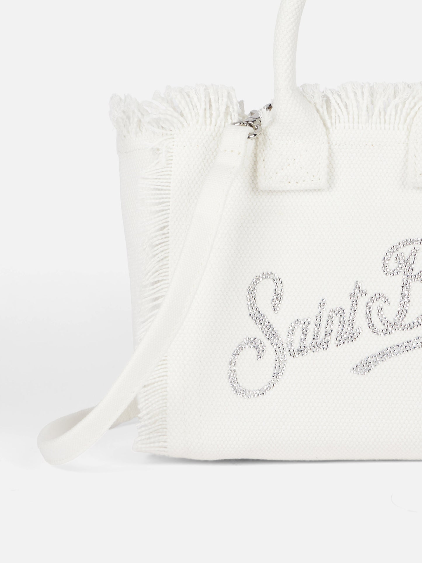 White cotton canvas Vanity mini handbag with rhinestones
