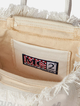 White cotton canvas Vanity mini handbag with rhinestones