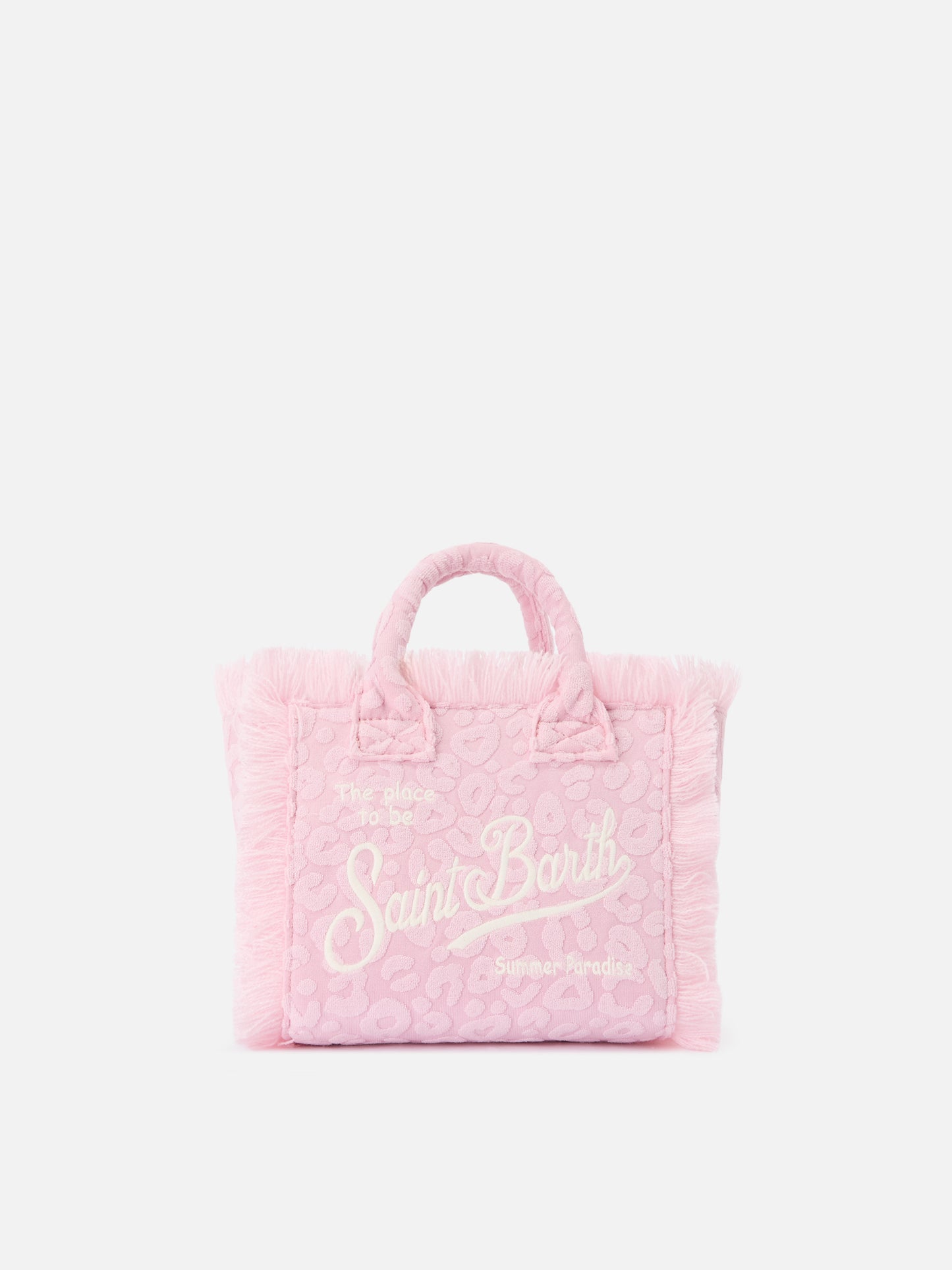 Borsa Vanity mini in tessuto effetto spugna con leopardato in rilievo