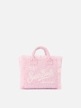 Borsa Vanity mini in tessuto effetto spugna con leopardato in rilievo