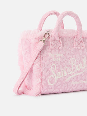 Borsa Vanity mini in tessuto effetto spugna con leopardato in rilievo