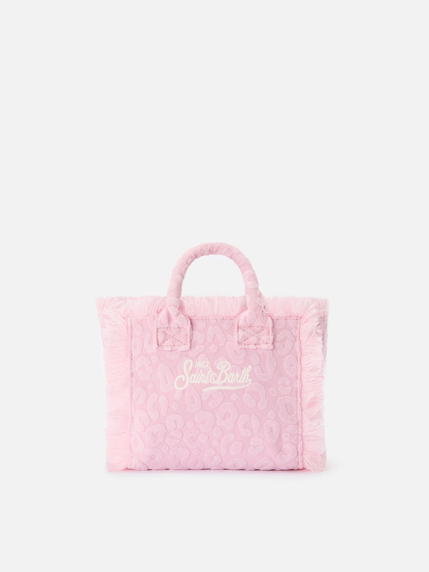 Borsa Vanity mini in tessuto effetto spugna con leopardato in rilievo