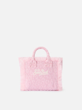 Borsa Vanity mini in tessuto effetto spugna con leopardato in rilievo