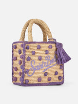 Beige natural Mini Vanity Raffia bag with polka dot appliqués