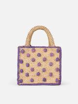 Borsa Mini Vanity Raffia beige naturale con applicazioni a pois