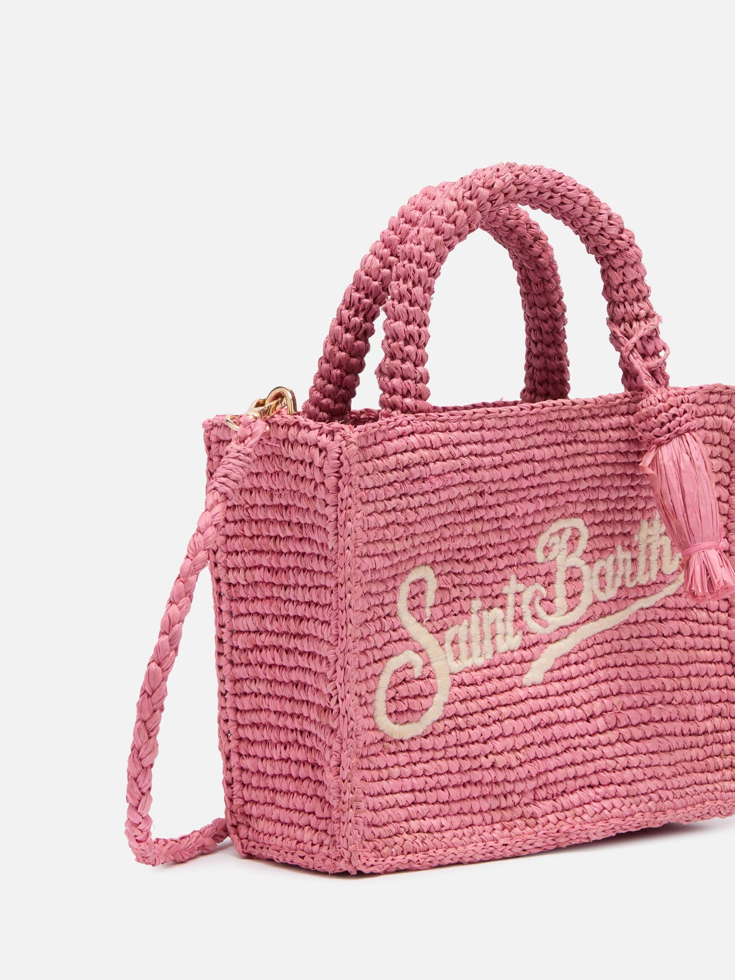 Pink Mini Vanity Raffia bag with Saint Barth embroidery