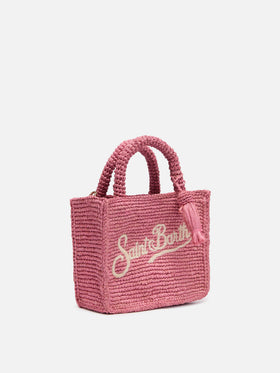Pink Mini Vanity Raffia bag with Saint Barth embroidery