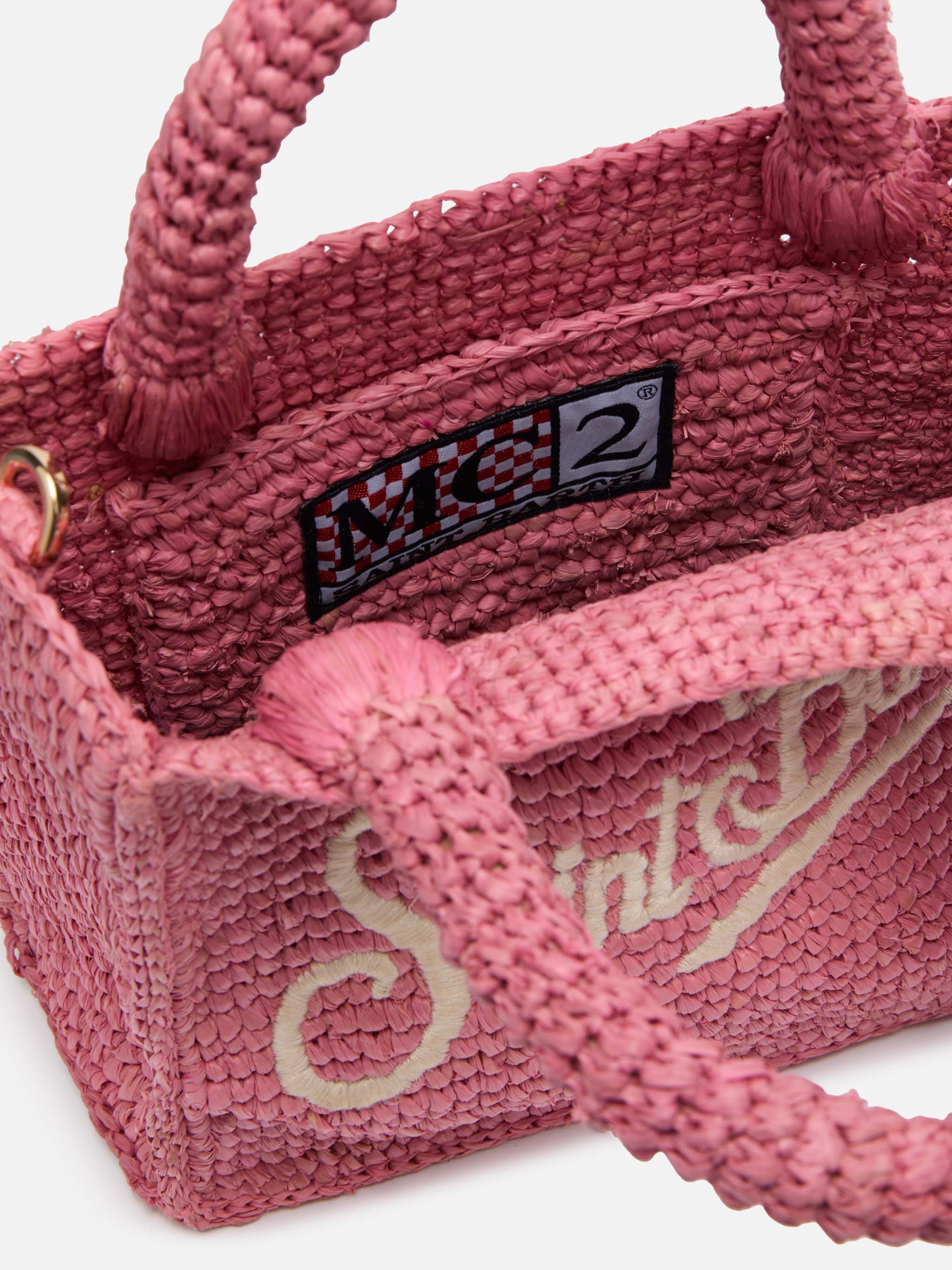 Pink Mini Vanity Raffia bag with Saint Barth embroidery – MC2