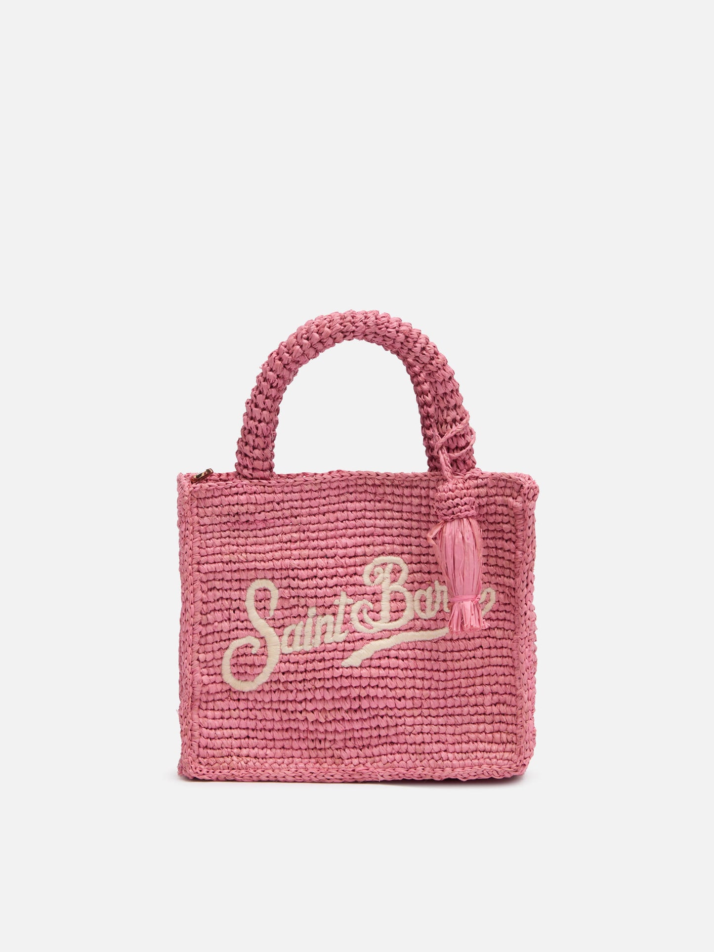 Pink Mini Vanity Raffia bag with Saint Barth embroidery