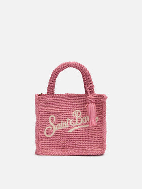 Pink Mini Vanity Raffia bag with Saint Barth embroidery