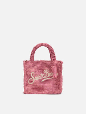 Borsa Mini Vanity in rafia rosa con ricamo Saint Barth