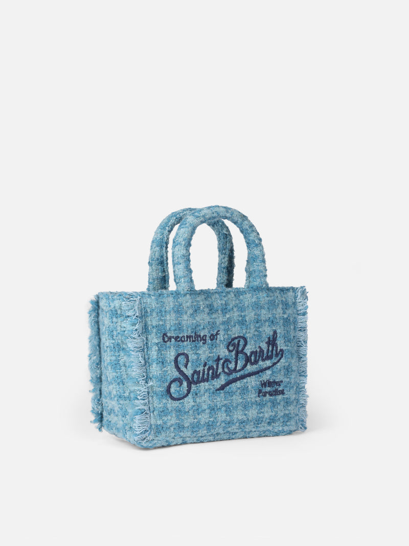 Borsa a mano Mini Vanity in lana con motivo tweed azzurro