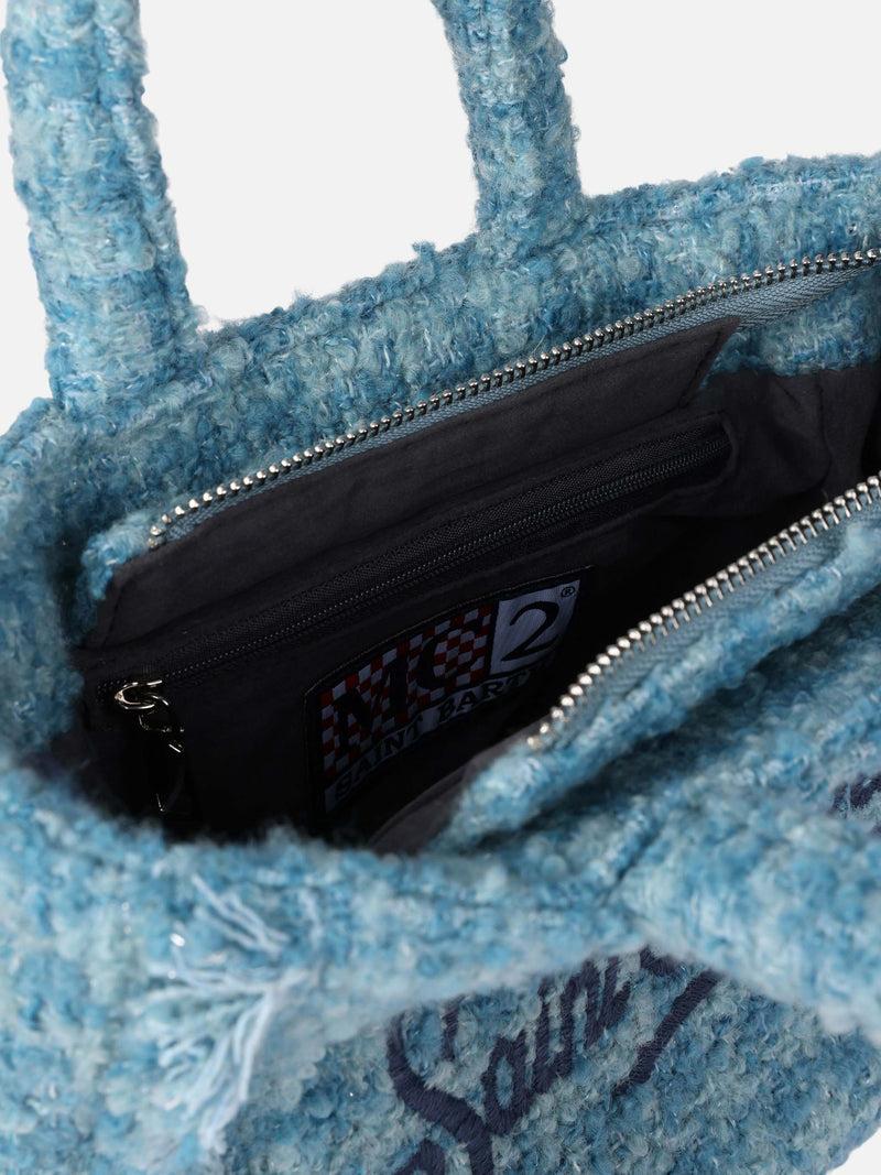 Wollhandtasche Mini Vanity mit hellblauem Tweedmuster