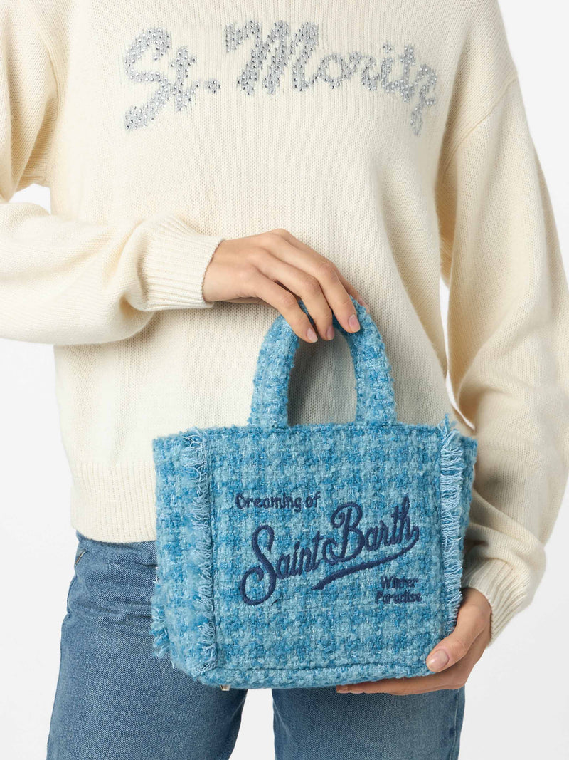 Mini Vanity wooly handbag with light blue tweed pattern