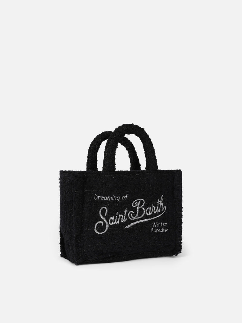 Borsa a mano Mini Vanity in lana con motivo tweed nero