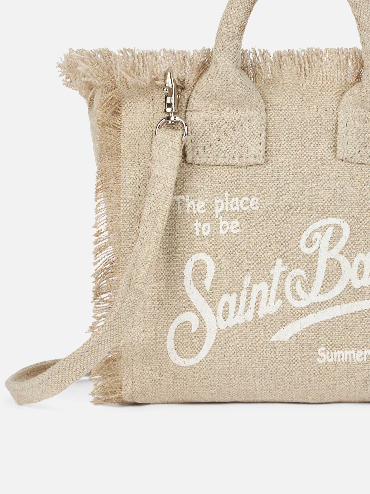 Borsa Vanity mini in lino beige tinta unita con tracolla removibile