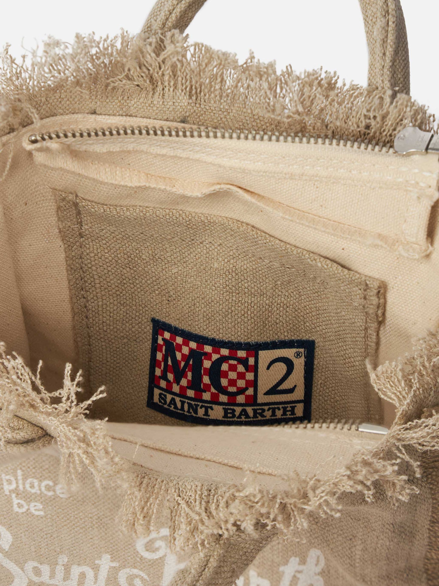 Borsa Vanity mini in lino beige tinta unita con tracolla removibile