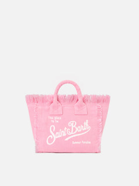 Pink solid color linen Vanity mini bag with removable strap