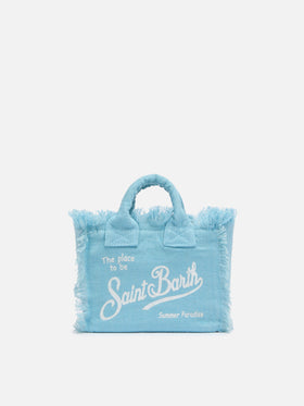Borsa Mini Vanity in lino azzurro